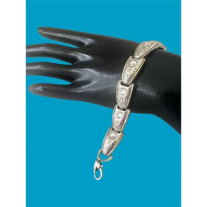 Retired Brighton Gold And Silver Plated Link Bracelet With Crystal Accents 7"-8"